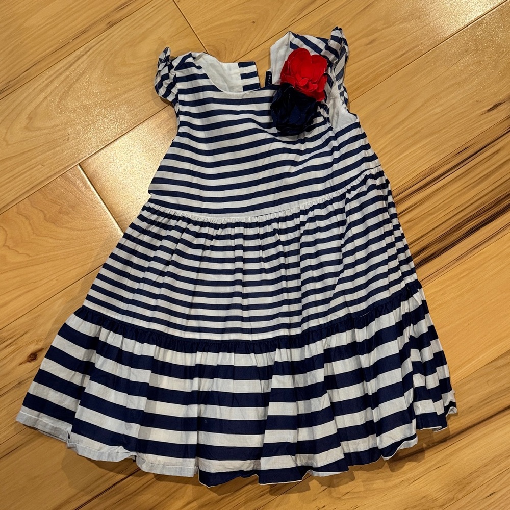 Janie and Jack Navy Striped Dress with Red Flower